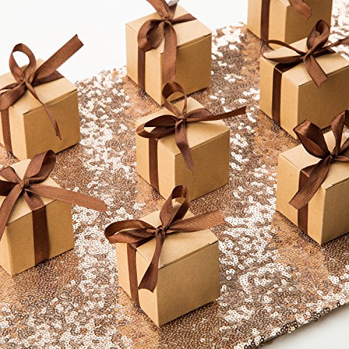 Awell Kraft Gift Candy Box Bulk 2X2X2 Inches With Brown Ribbon Party Favor Box,Pack Of 50 #TOP1
