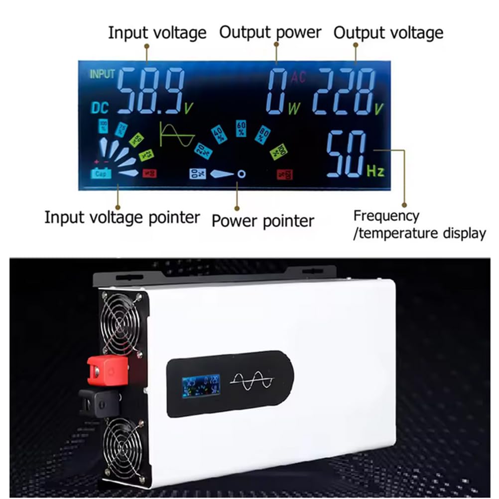 Falownik o mocy 5000 W z czystą sinusoidą 12 V/24 V/48 V DC do 220 V/110 V AC z wyświetlaczem LCD 2 otwory wentylacyjne Falownik samochodowy niskiej częstotliwości