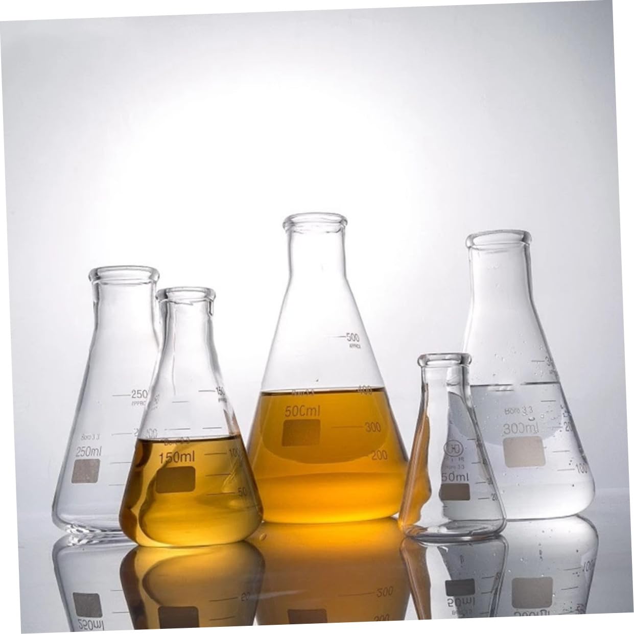 Ciieeo Lot de 3 Fioles Erlenmeyer en Verre Borosilicate Épais 100ml 250ml 500ml, Flacons Coniques Gradués à Col Étroit, Fond Plat, pour Laboratoire Scientifique et Éducation