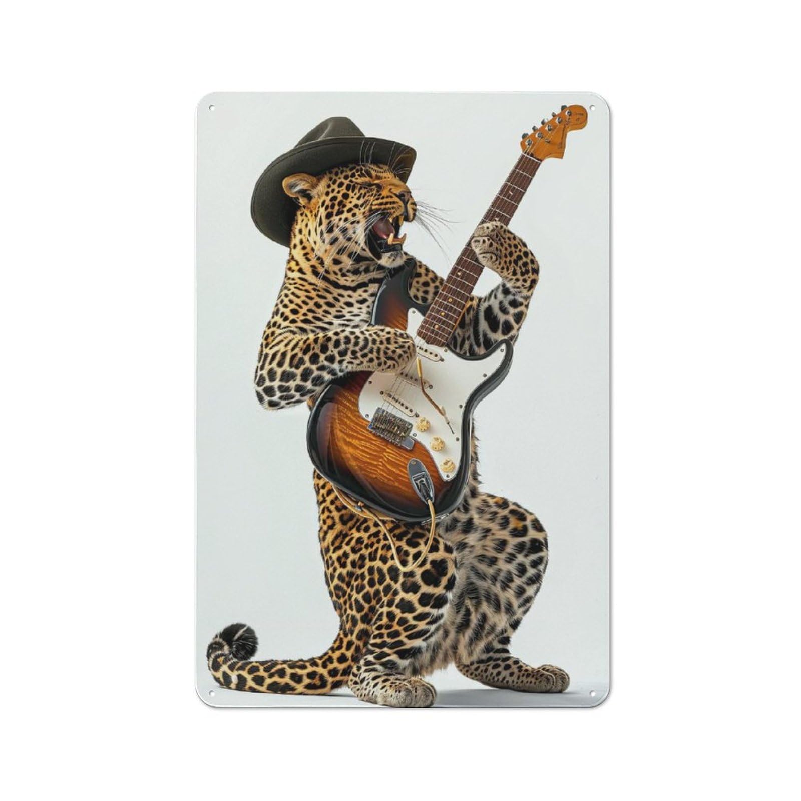 Junmoney Style-5 Metal Wall Sign 30X20cm Featuring Leopard Guitar For Hallway Wall, For Vintage Wall Decor Fans, For Cafés, Pubs And Restaurants