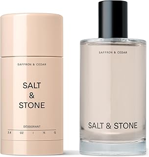 Salt & Stone Signature Scent Duo Set | 48 Hour Aluminum-Free Deodorant & Hydrating Body Mist | Skincare-Infused Deodorant & Body Spray | Saffron & Cedar