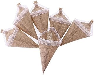 EBTOYS 6pcs Hanging Burlap Lace Flower Basket Pew Cone Wedding Home Decoration DIY Birthday Baby Shower Wedding Decoration