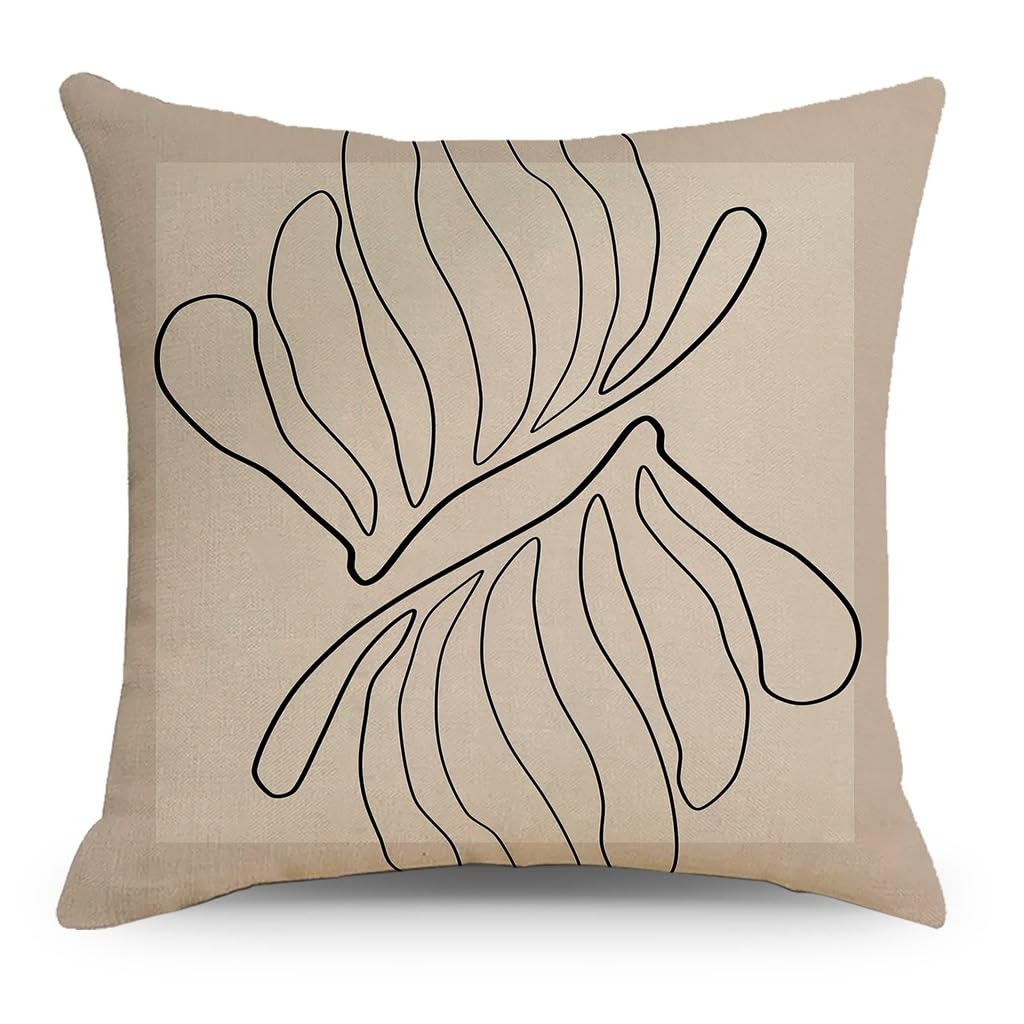 Housse de coussin en lin au motif abstrait noir et blanc poétique