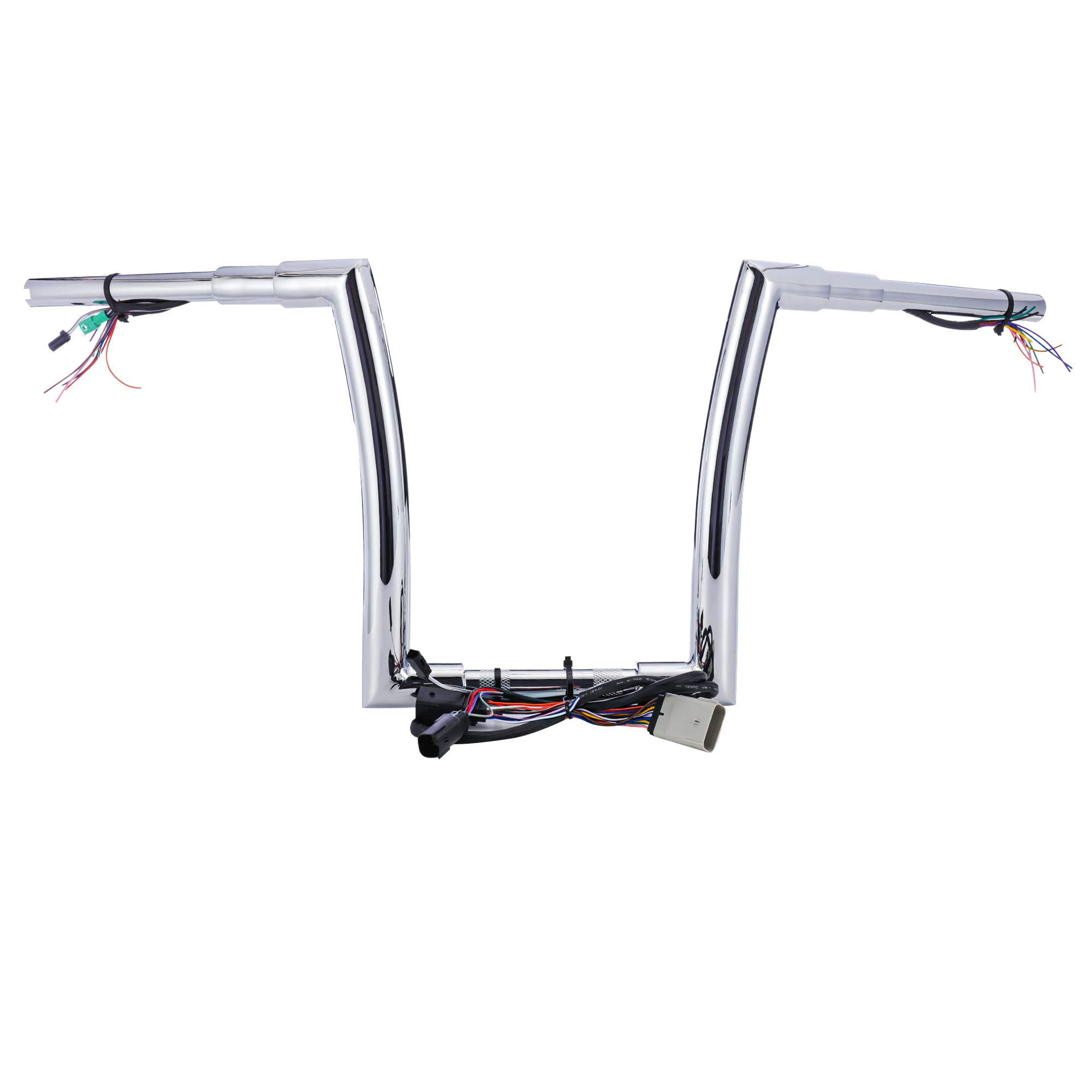 MoKitDora Road Glide Pre-wired Handlebar 14" Rise 1-1/2" Fat 1" Clamp Ape Hangers Z Bars for Harley 2008-2013 FLTR, Chrome