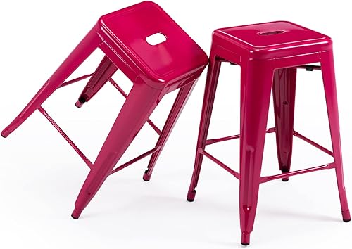 Miniatura 18 de Vogue Furniture Direct Taburetes de bar de metal de 24 pulgadas, taburetes de bar de altura de mostrador, taburetes apilables para interiores y