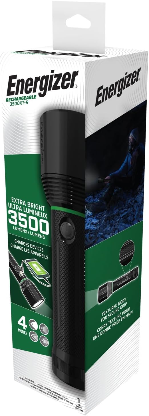 Energizer 3500XT-R flashlight and USB-C charging cable