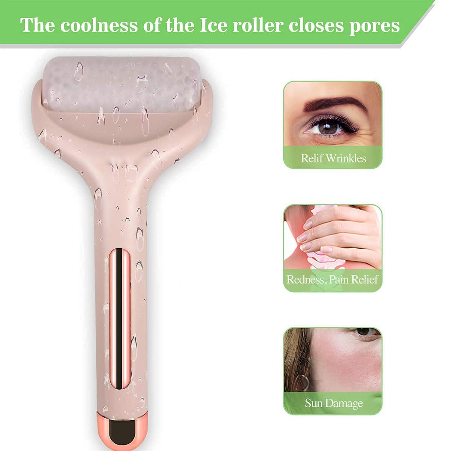 KEMLOZE Ice Roller Face Massager Facial Skin Care Tool with Cool Gel Beads for Cold Massage Therapy, Reducing Wrinkles & Eye Puffiness 4