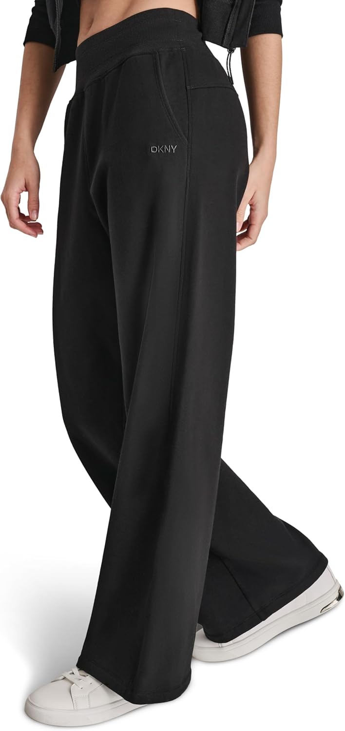 DKNY Womens Embroidered Logo Wide Leg Fleece Sweatpant - Image 3