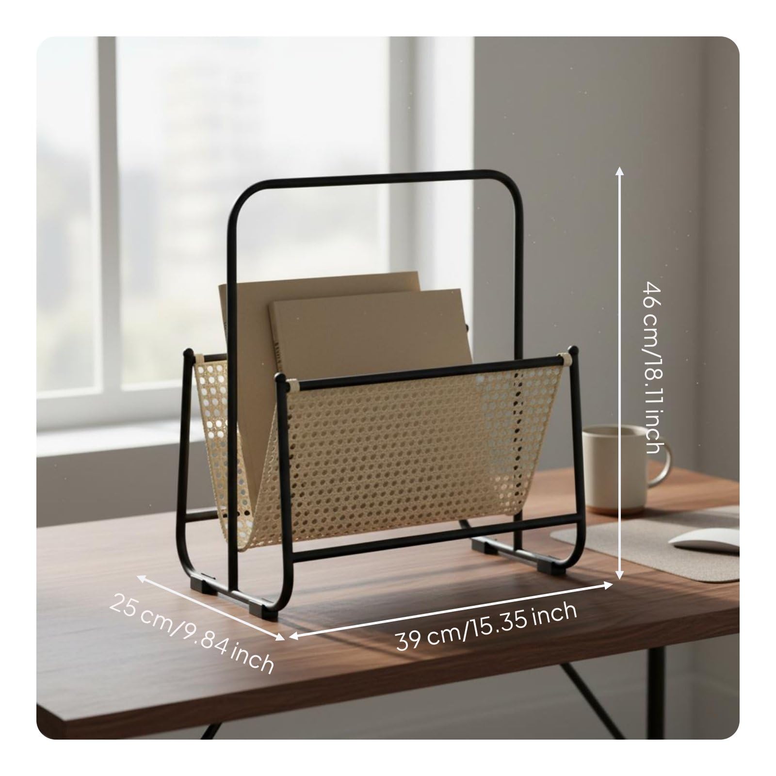 Revistero de Hierro Revistero Soporte Organizador Porta Revistas con Acabado Horneado Antióxido y Asa Redondeada para Transporte Apto para Hogar Estudio , Estilo Cuadrado