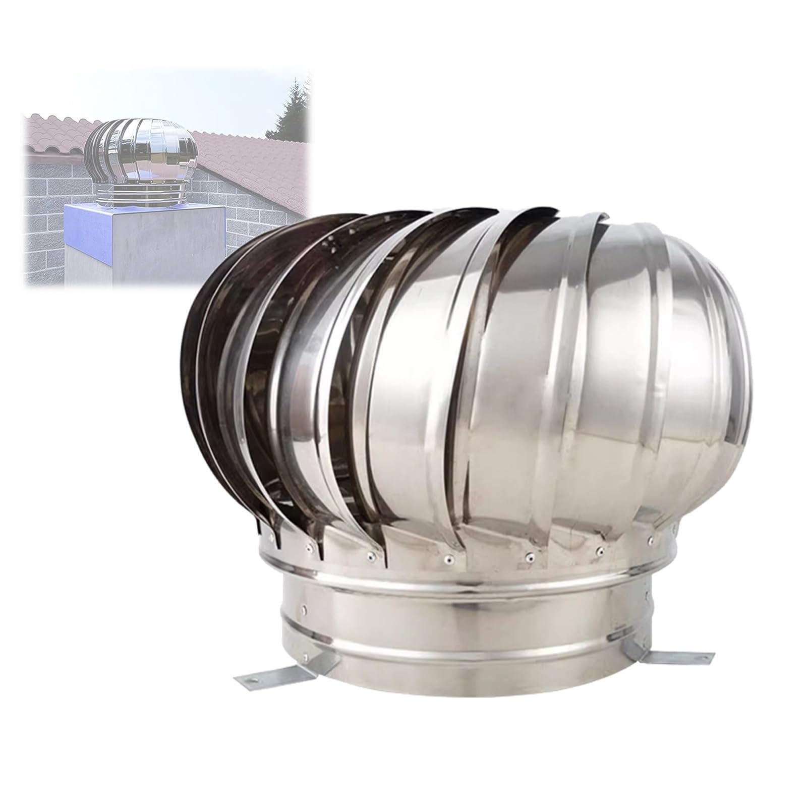 MYXJGNAIY Chimney Cap, Chimney Rotating Ventilator Cap, Stainless Steel Chimney Cap, Anti Downdraught Spinner Cowl, for Outside Existing Clay Flue Tile (Size : 160mm/6.3in)