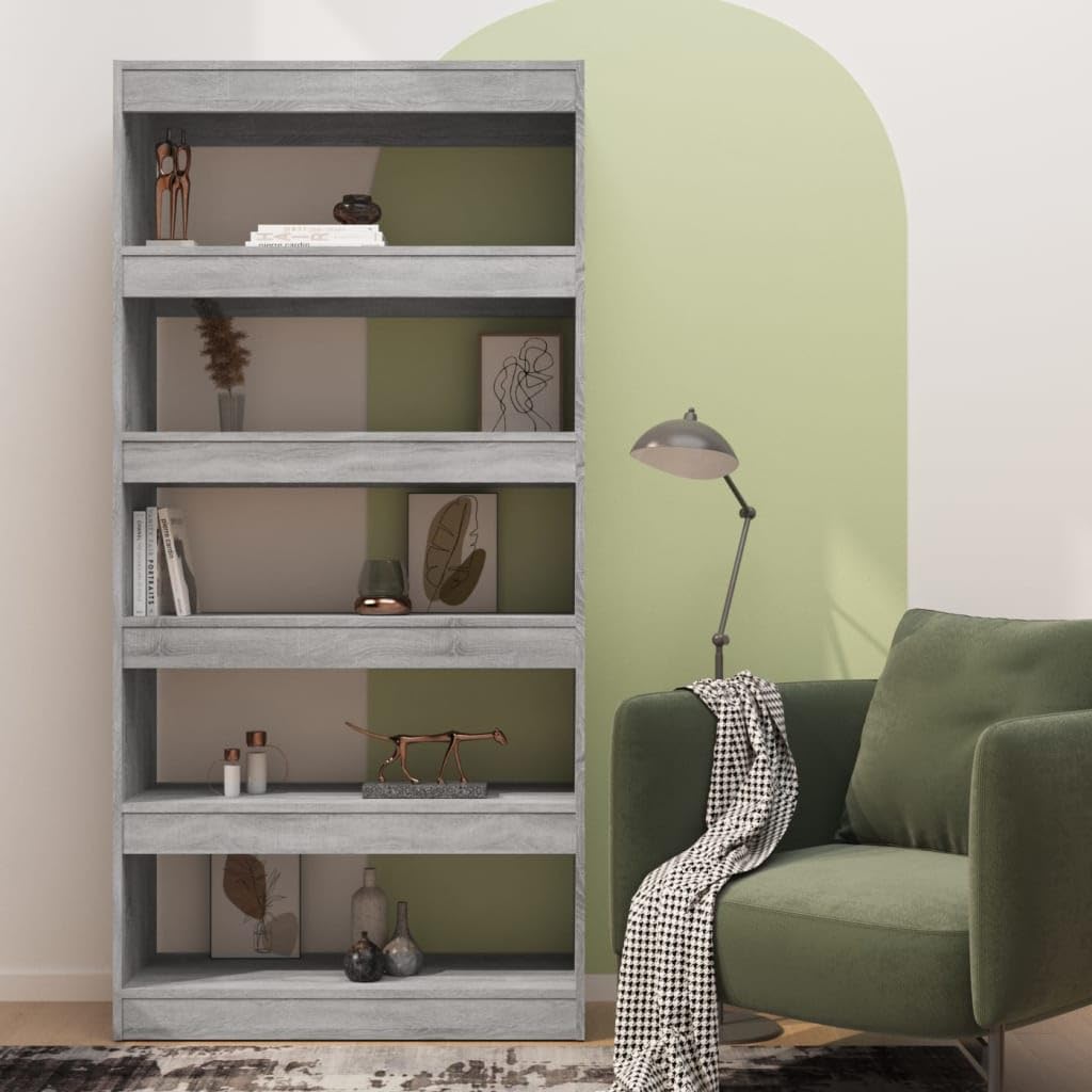 Bibliothek aus Holz, Ingenierie Sonoma, grau, Regal, Teiler | Großer Stauraum, vielseitig einsetzbar für Flur Wohnzimmer, einfache Reinigung mit feuchtem Tuch