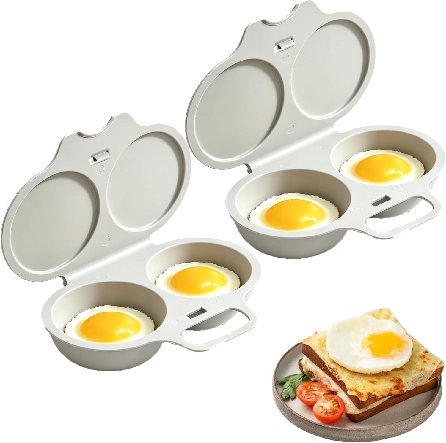 2PCS Microwave Egg Poacher With Lid & Handle, Dual Cavity Microwave Egg Poacher, Quick Oil-Free Cooking, No Oil Splash Proof Quick for Kitchen Cooking Tool (2PCS-D)