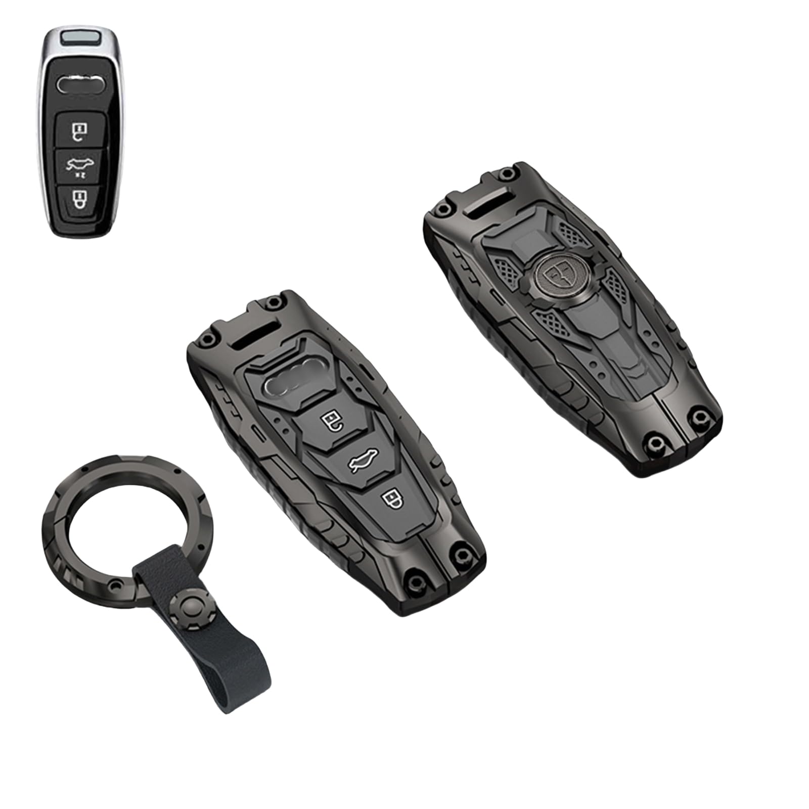 Heavy Metal Key Fob Cover Case Protector for Audi, Keychain, Accessories for 2020 2021 2022 Audi A3 A6 A7 A8 A8L E-Tron Q7 Q8 RS6 RS7 S3 S6 S7 SQ7 SQ8 (Tpye A-Black)