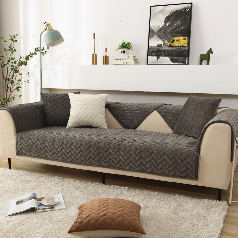 Housse de canapé en peluche antidérapante grise 70x90 pour canapé sectionnel