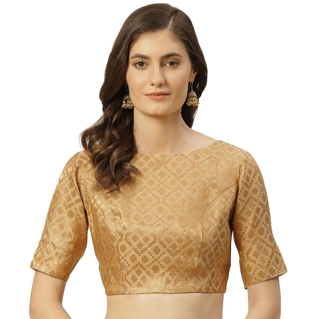 Studio Shringaar Women's Readymade Brocade Elbow Length Sleeves Saree Blouse