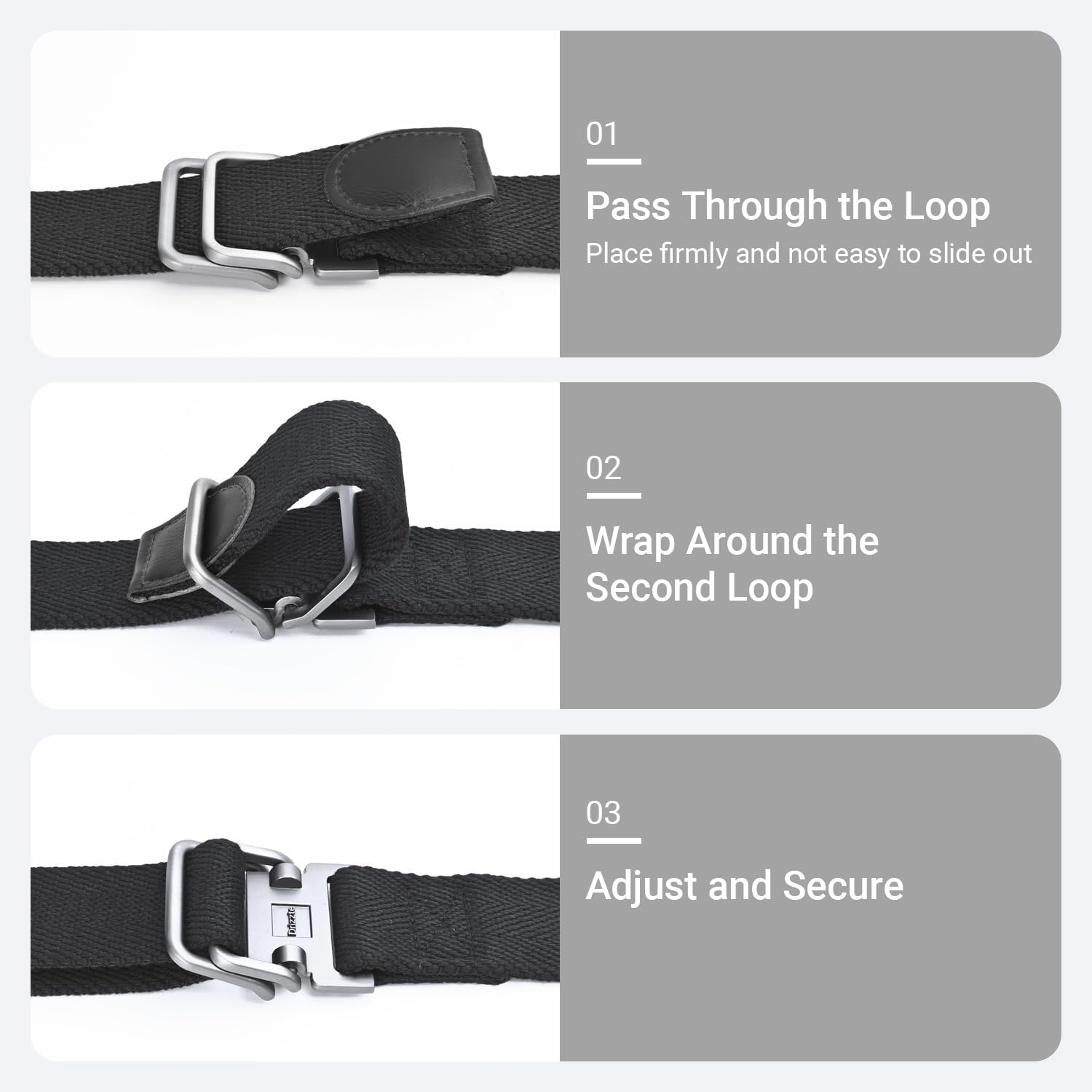 Plus Size 39-75'' Mens Belt Double Ring Canvas Web Fabric Belt Casual Work Tactical Black - Image 6