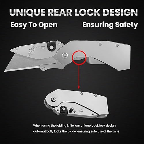 Miniatura 6 de Lichamp Paquete de 6 cuchillas plegables para cuchillos, cuchillo de afeitar de cambio rápido, cuchillo de construcción de bolsillo (plateado, C6SL)