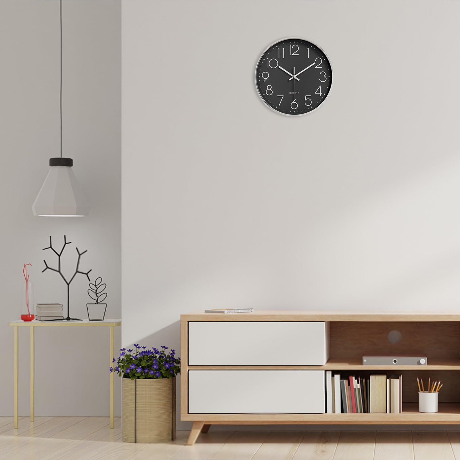Kwarts wandklok, 20 cm, moderne kwartsklok, geen tikkende geluiden, hoge nauwkeurigheid, gemakkelijk af te lezen, ronde keukenklok, stille wandklok, kantoor, woonkamer