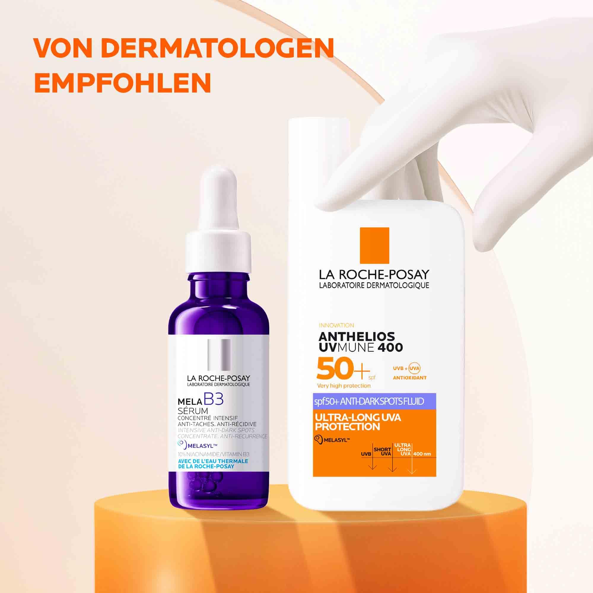 La Roche-Posay Set mit Mela B3 Serum und Anthelios UVMune 400 Anti-Pigmentflecken Fluid, Bei Hyperpigmentierung, Mildert Pigmentflecken & unebenmäßige Haut, Mit Melasyl, Mexoryl & LSF50, 30 ml + 50 ml