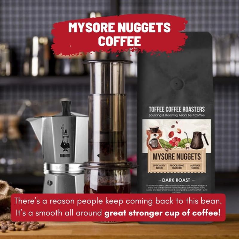 Image of Toffee Coffee Roasters | Mysore Nuggets Coffee, Dark Roast, 100 g | Grind: Espresso, Speciality Blend, 100% Arabica | Speciality Coffee | Freshly Roasted