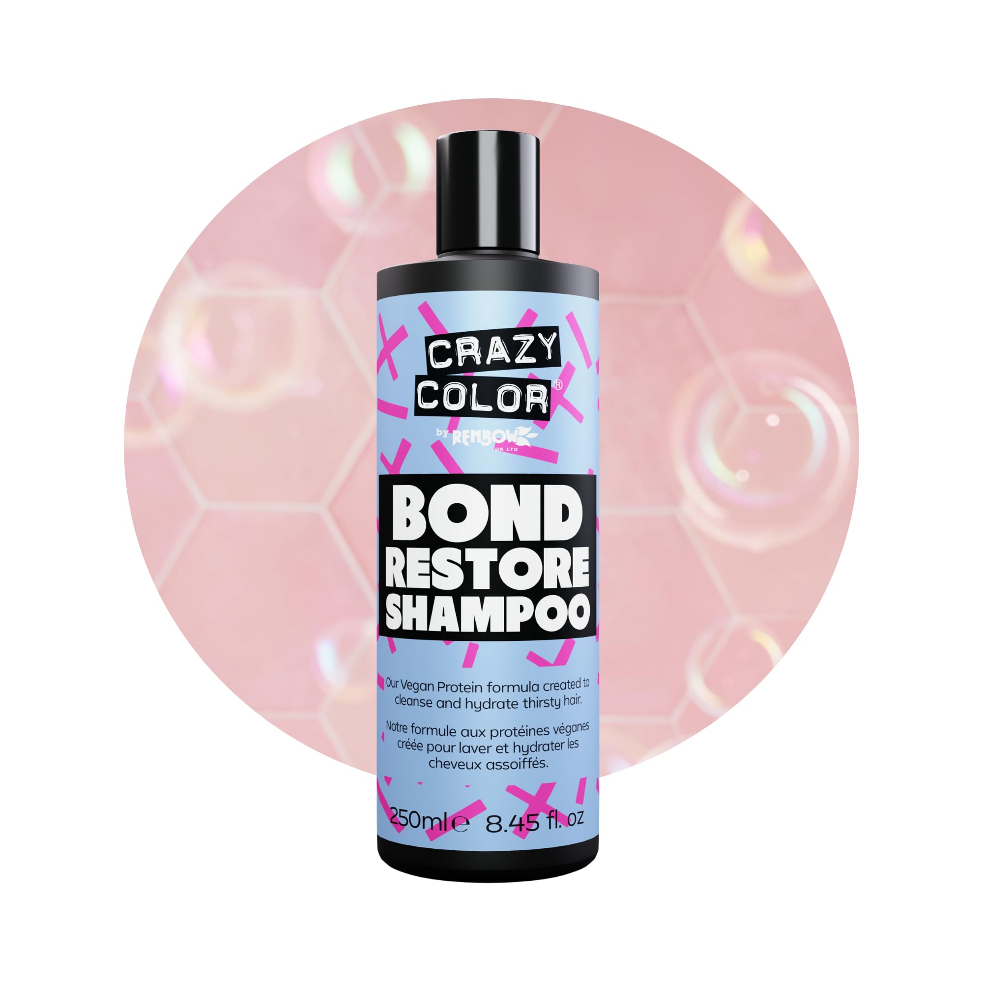 Crazy ColorBond Restore Shampoo for Dry Damaged Hair, Bleached, Coloured, Broken, Curly or Frizzy Hair. Vegan, Cruelty & Sulphate Free, 250ml