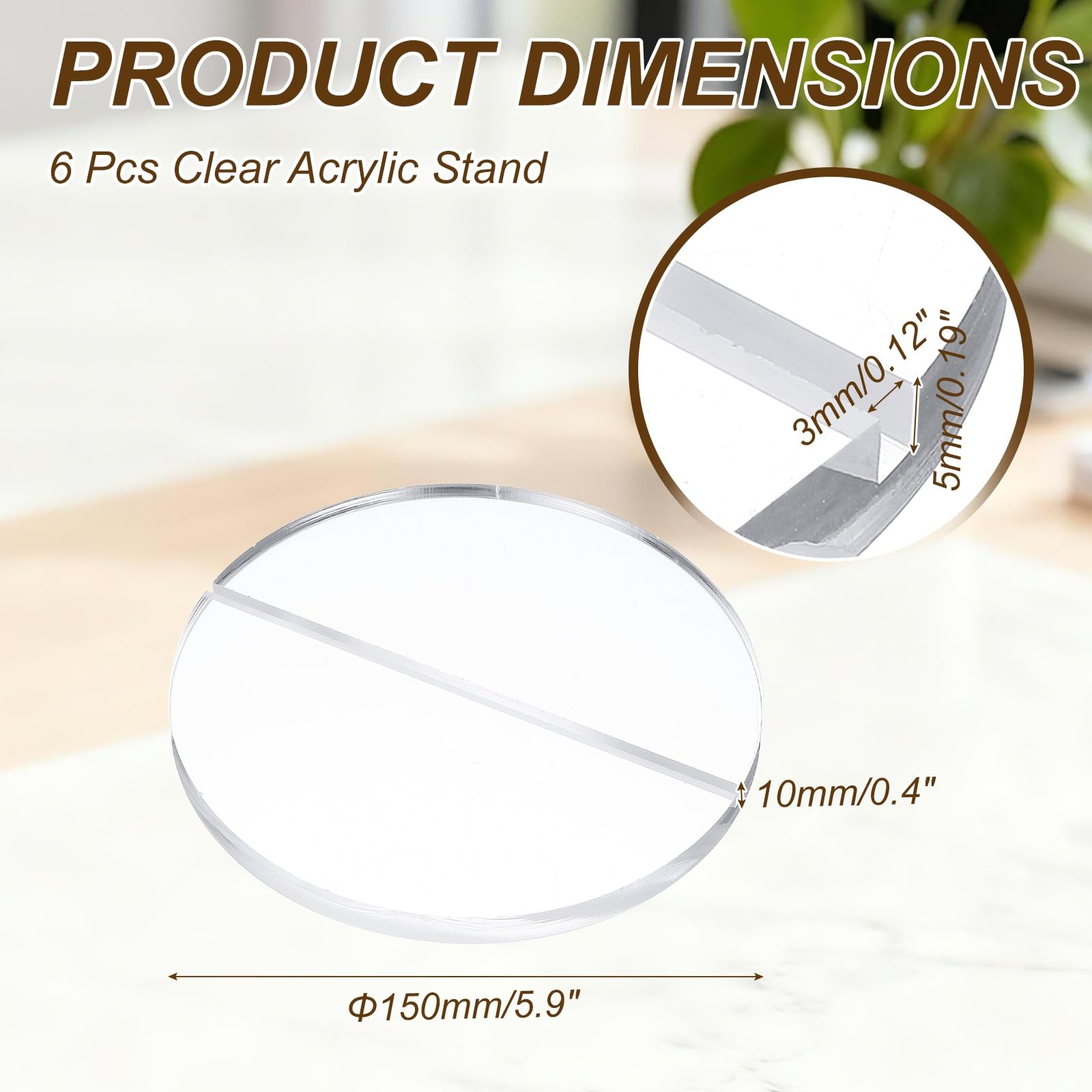 PATIKIL 6 Stück Platzkartenhalter 5.9" Klare Acrylstände Hochzeitsschild Runde Namenskartenhalter Tischnummernständer Mit 1/8" Schlitz Für Hochzeit Geburtstag 150 mm