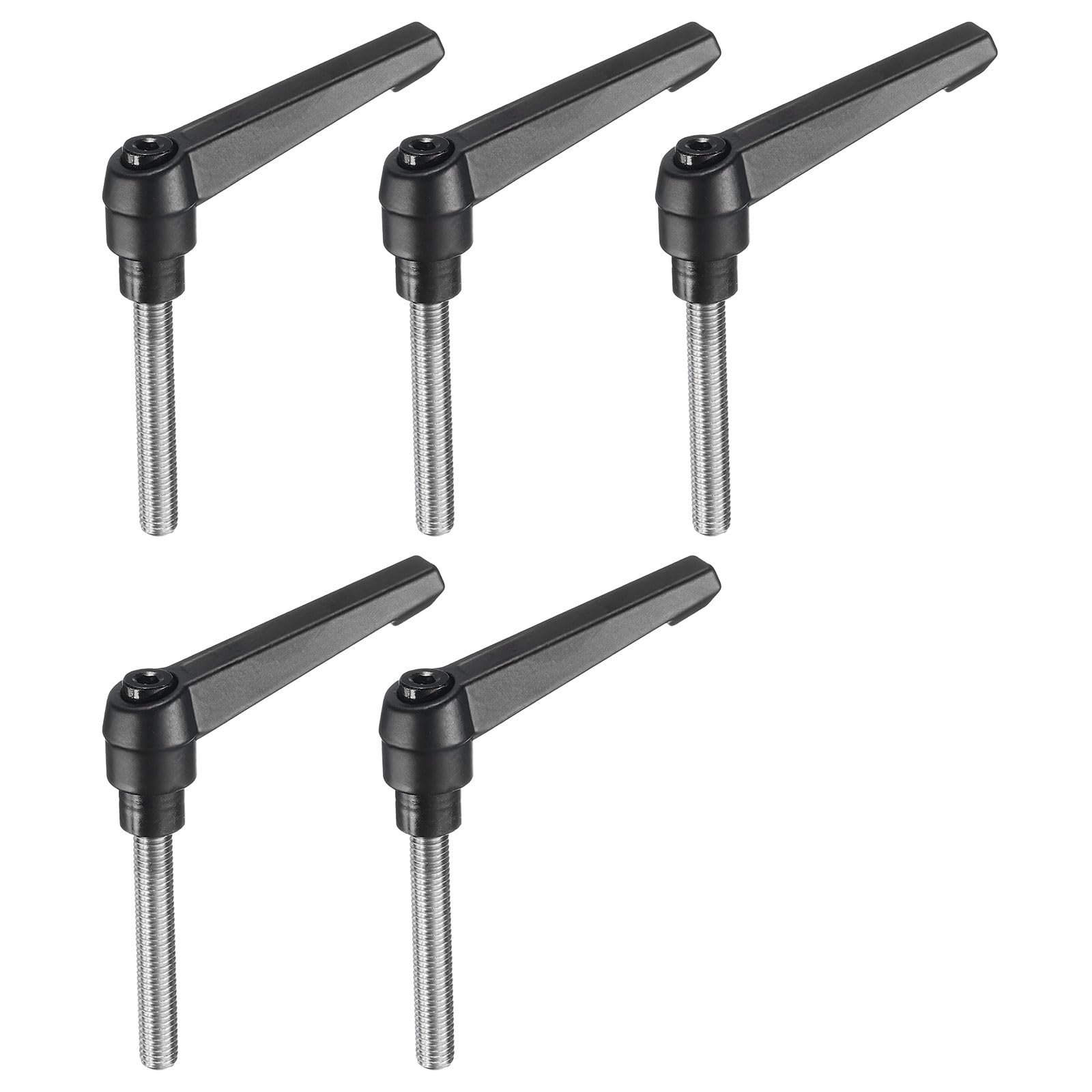 uxcell 5pcs Adjustable Clamping Lever Handle M8 x 50mm Metric 304 Stainless Steel Male Threaded Stud Hand Knobs Push Button Ratchet Rotating Screw Handles Bolts with Locking Lever Black