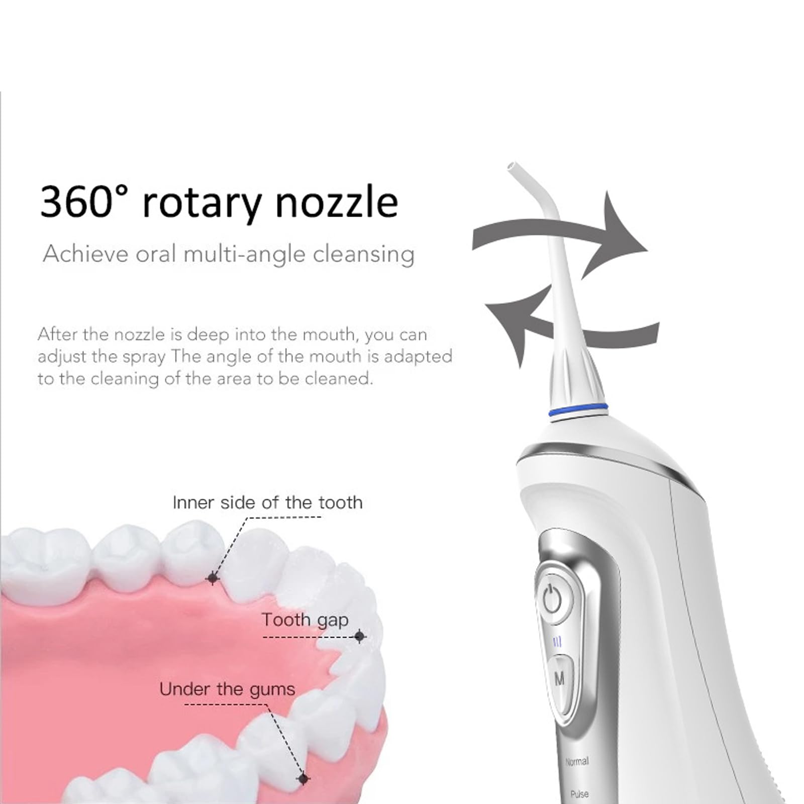 Dentaire Power Flosser Sans Fil,9 Vitesses de Nettoyage,4 Buses Multifonctionnelles, 30-115psi,Batterie au Lithium 2000mAh,Nettoyage Efficace Des Dents (Pink)