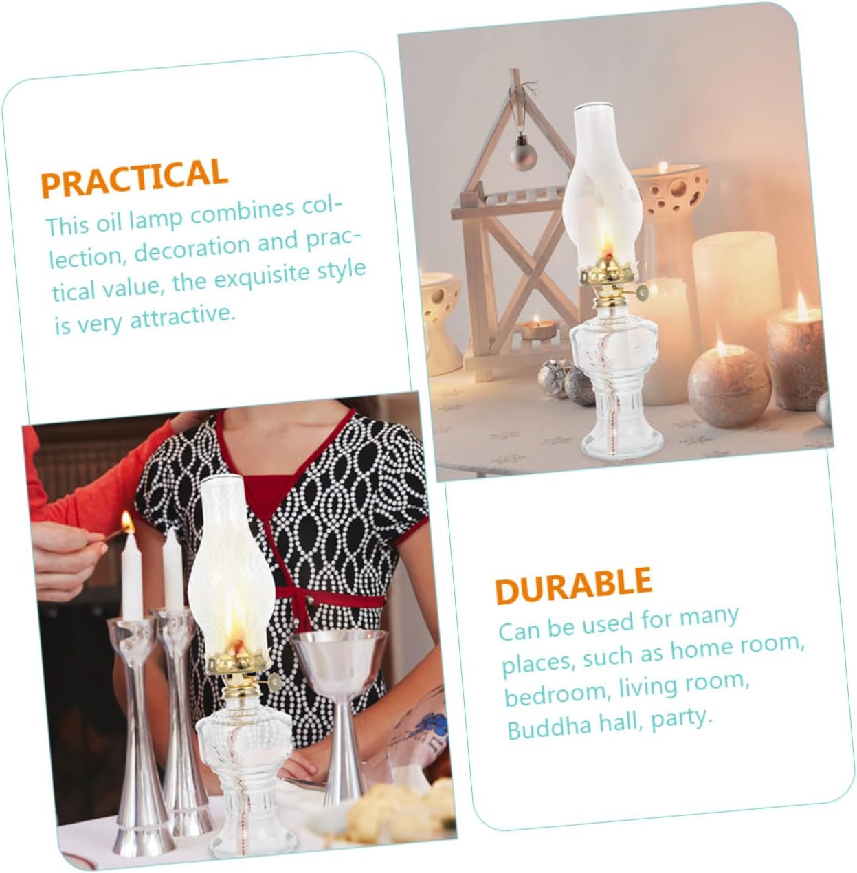 Luxshiny Retro Oil Lamp 2 Pack Elegant Glass Iron Decorative Butter Lamp for Home Party Random Style