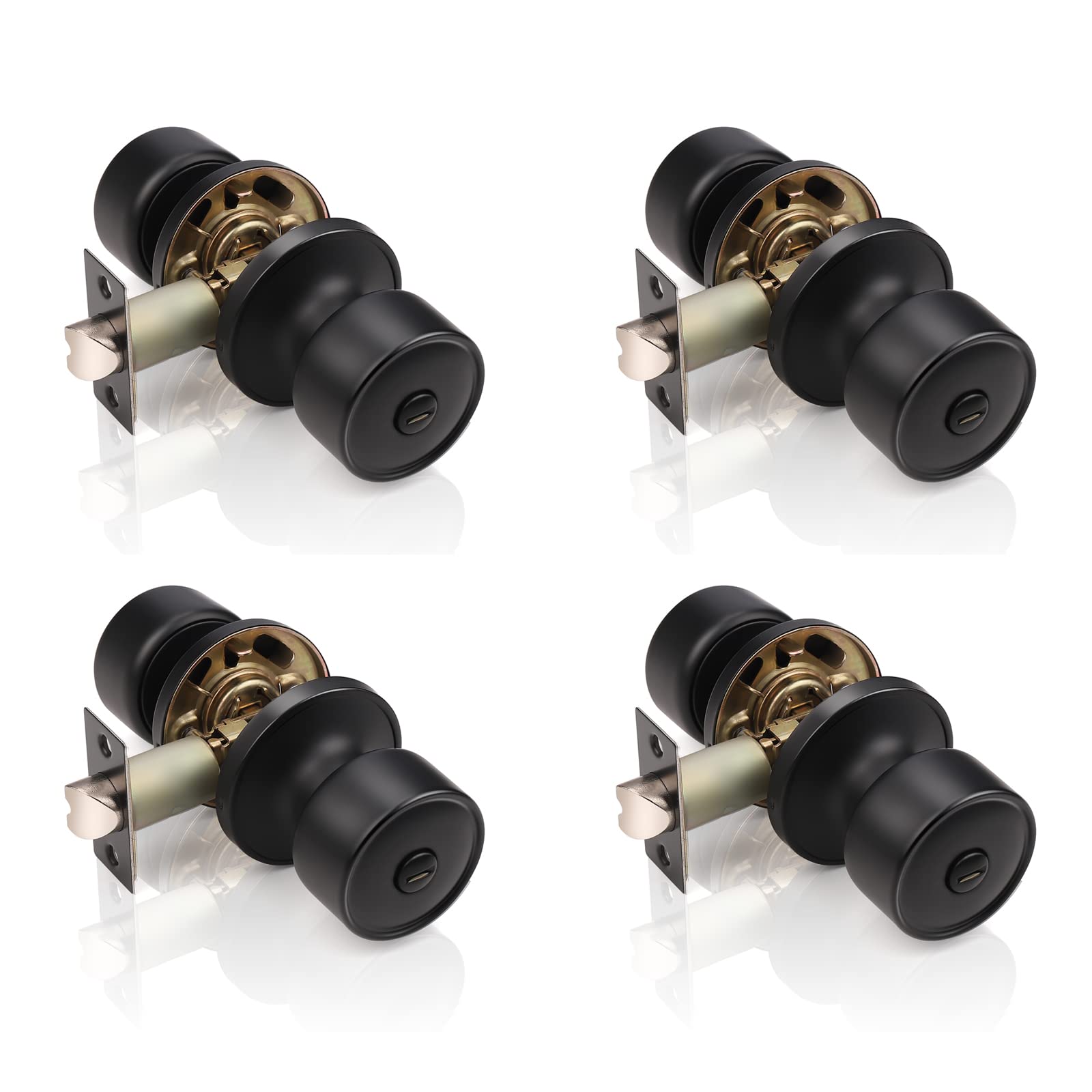 GobricoPrivacy Round Tulip Ball Door Knobs Matte Black Keyless Interior Door Handles Bedroom and Bathroom Door Hardware Without Key for Right and Left Handed Doors 4 Pack