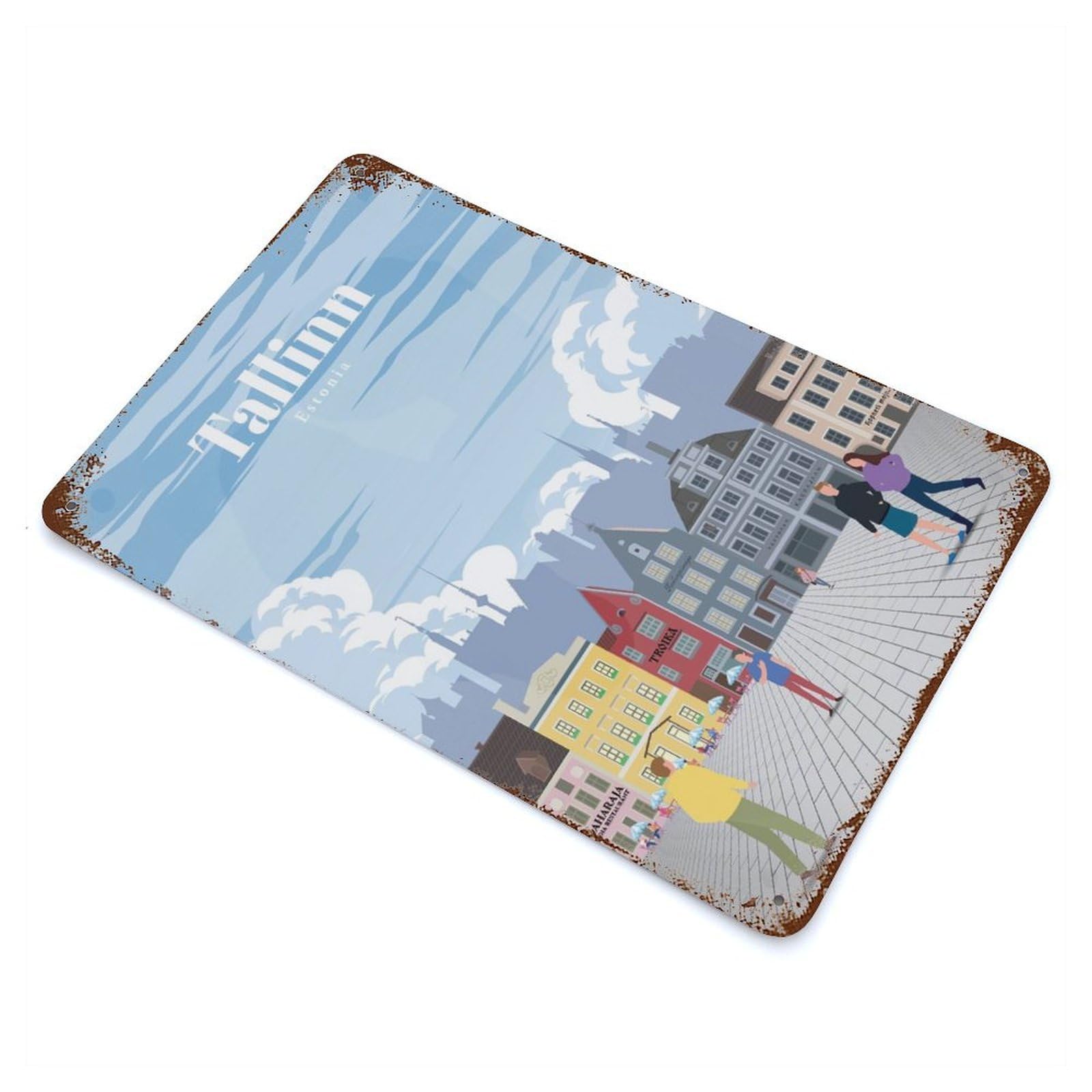 Garage Style Travel to Tallinn Distressed Metal Wall Sign 11.8"x7.9", Novelty Wall Decor for Bar And Workshop