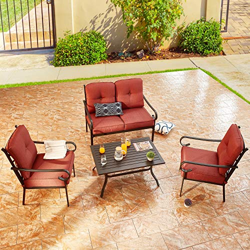 PatioFestival-Patio-Furniture-Set-4-Piece-Outdoors-Sofas-with-63-Inch-Cushion-Metal-Bistro-Conversation-SetBurgundy-Red PatioFestival Patio Furniture Set 4 Piece Outdoors Sofas with 63 Inch Cushion Metal Bistro Conversation SetBurgundy Red