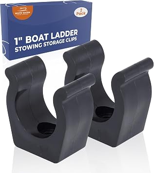 White Water - 1" Black Nylon Injection Molded Ladder & Pole Clips | Lightweight Spring Clamp Holder Bracket | Secure Pole Storage with Best Grip | Ideal for Boats, Yachts, RVs, Marine Use | Pack of 2