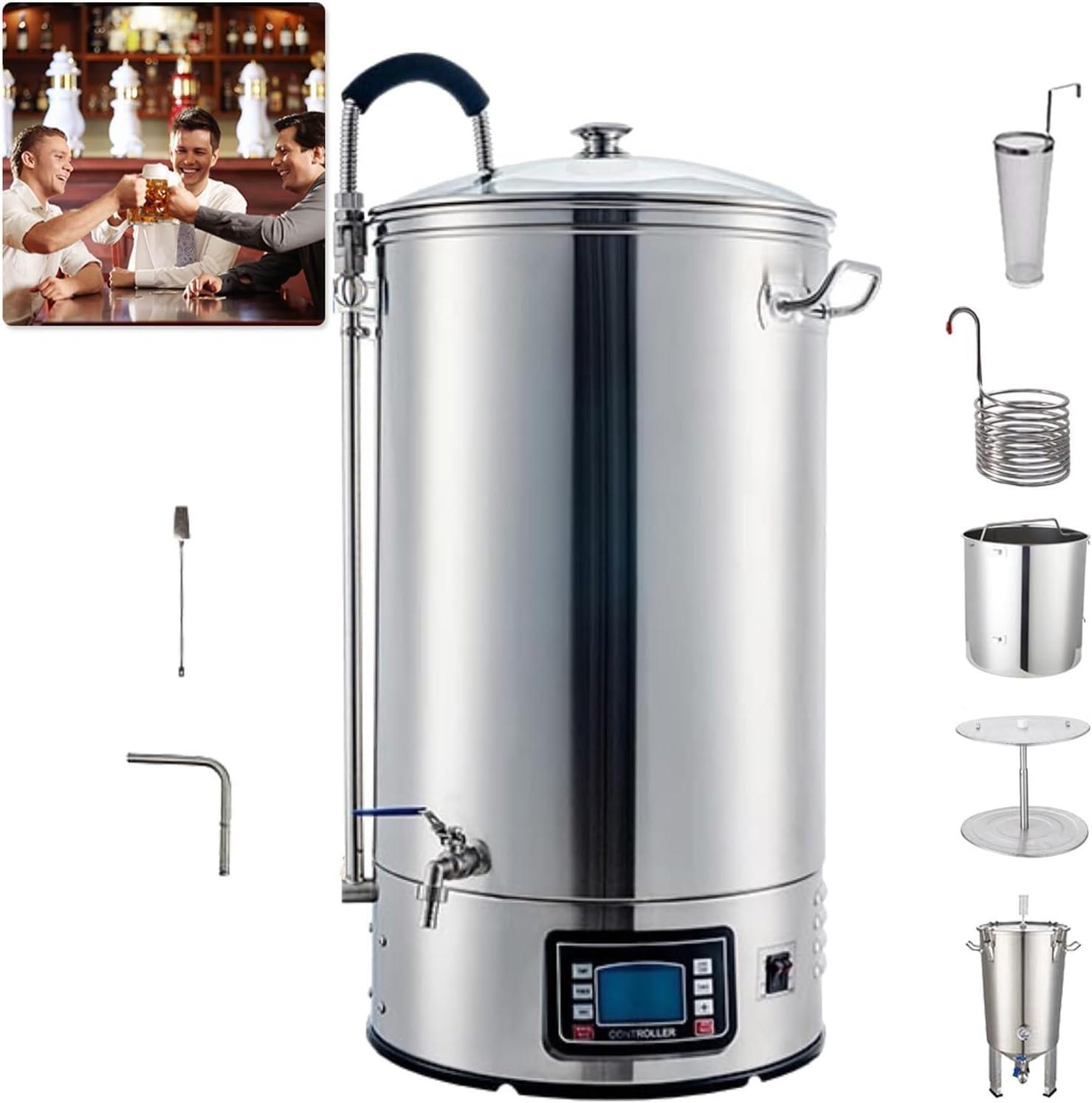Electric Home Brewing System Integrated Home Beer Mashing and Boiling Equipment Features a Digital Display, Suitable for Both Home and Commercial Use(30L,220V)