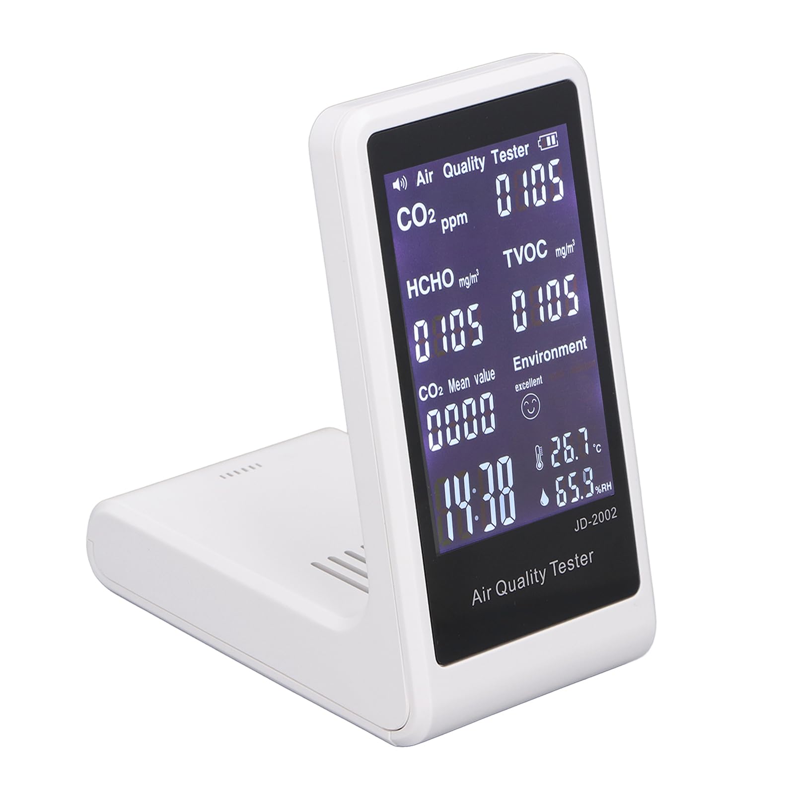 Luftqualitätsmonitor, CO2-Detektor, Automatischer Alarm, Temperatur, Luftfeuchtigkeit, Echtzeitprüfung, Wiederaufladbar für Detektor