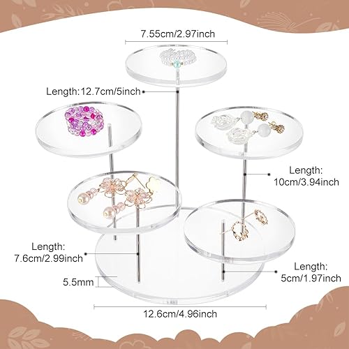 Miniatura 2 de FINGERINSPIRE Soporte elevador redondo de acrílico de 5 niveles, acrílico transparente de 3 pulgadas, soporte giratorio de exhibición de joyas de