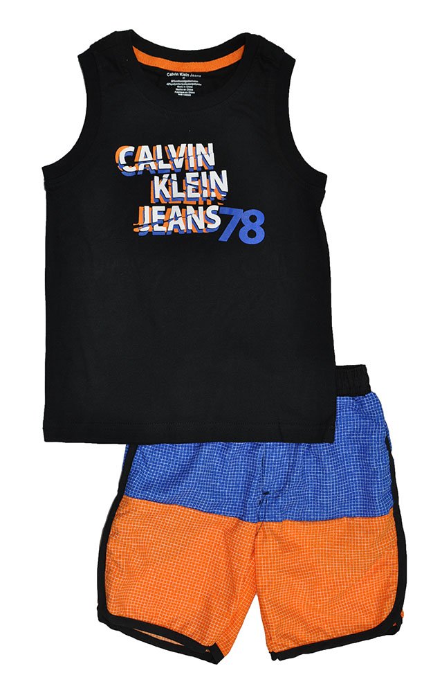 Calvin Klein Toddler Boys Black Tank Top 2pc Printed Board Short Set