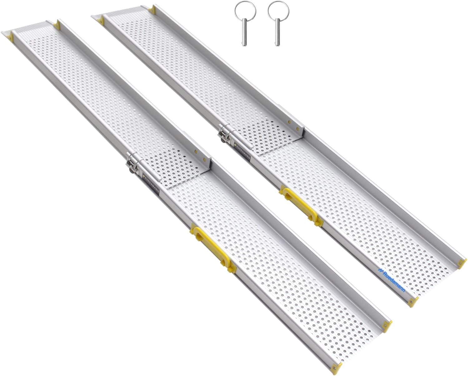Ruedamann 6FT Portable Aluminum Wheelchair Ramp, 8" W, Holds Up to 600lbs, Two Section Telescoping Adjustable Non-Skid Ramp for Wheelchairs,Stairs,Steps,1 Set