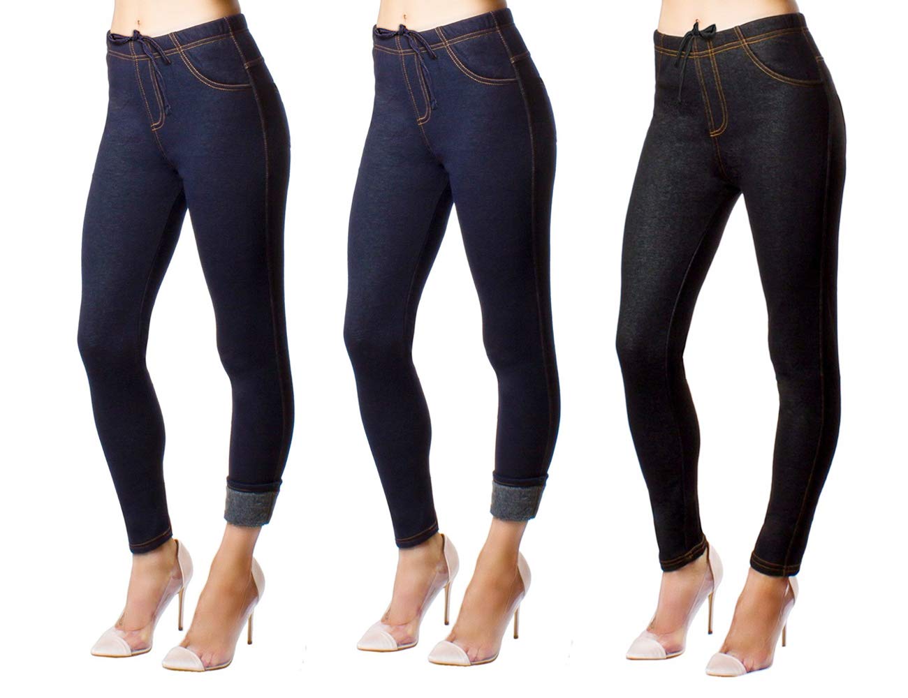 Minni RossaNew Ladies Pack of 3 Stretchy Denim Look Skinny Jeggings Leggings Womens Plus Size 6-30 UK