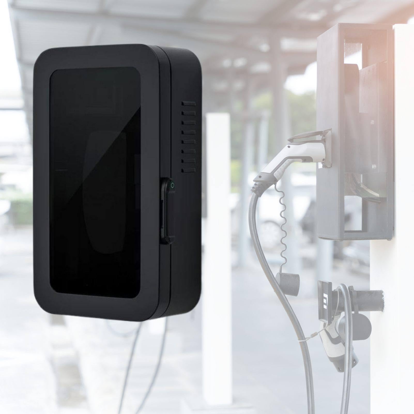 MhWrughts EV Charger Lock Box Weatherproof Outdoor Case, Wall Mounted Charging Station Enclosure with Cable Holder, Fits Tesla Charger and Home EV Chargers for Carport Black-PasswordB