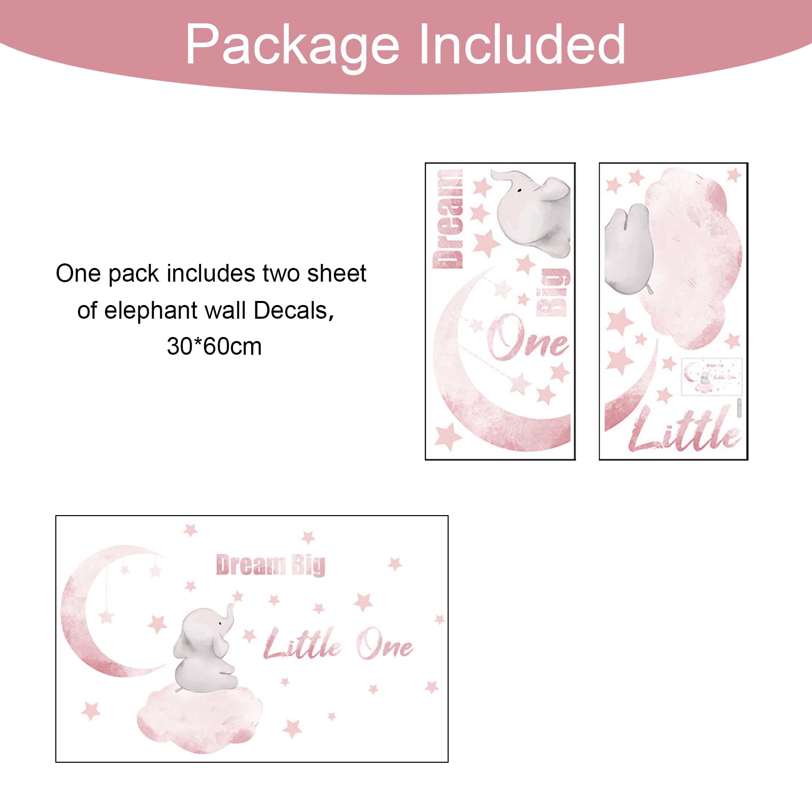 1 Roll Dream Big Little One Elephant Wallpaper Baby Wall Stickers with Stars and Moon Elephant Wall Art for Bedroom Playroom Living Room Baby Room Nursery Decoration - Image 3