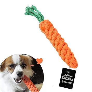 Black Dog Chew Dog Toys Carrot Cotton Pet Rope Chew Toys Pet Teeth Cleaning Chewing Biting Rope Toy for Puppies and Small Dogs Toys (Color May Vary) Pack of 1