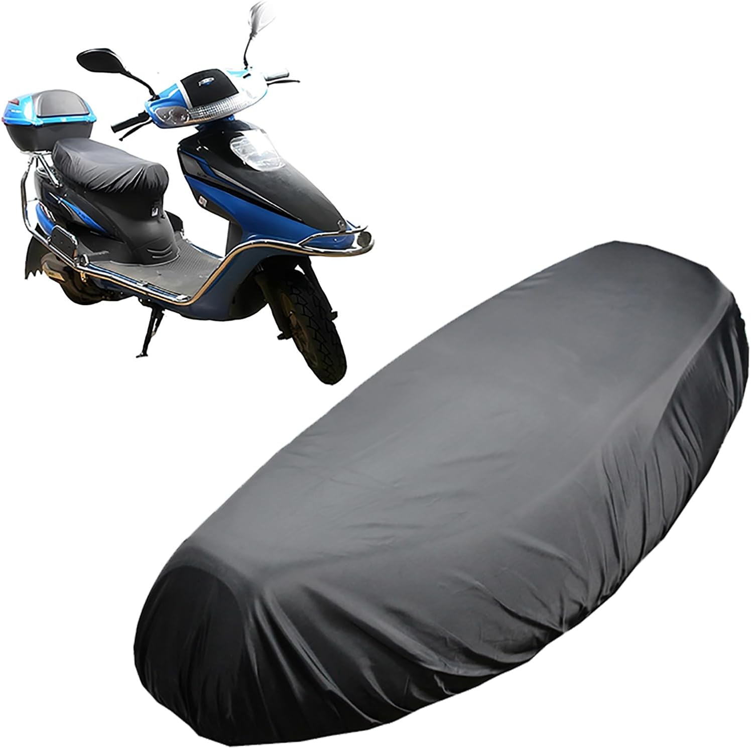 1 PC Motorcycle Seat Pad Protector, 23.62" x 36.22" 210D Oxford Cloth Scooter Seat Pad Dust Cover, Elastic Band Velcro Fastening Accessories, Universal for Most Mopeds (Black)