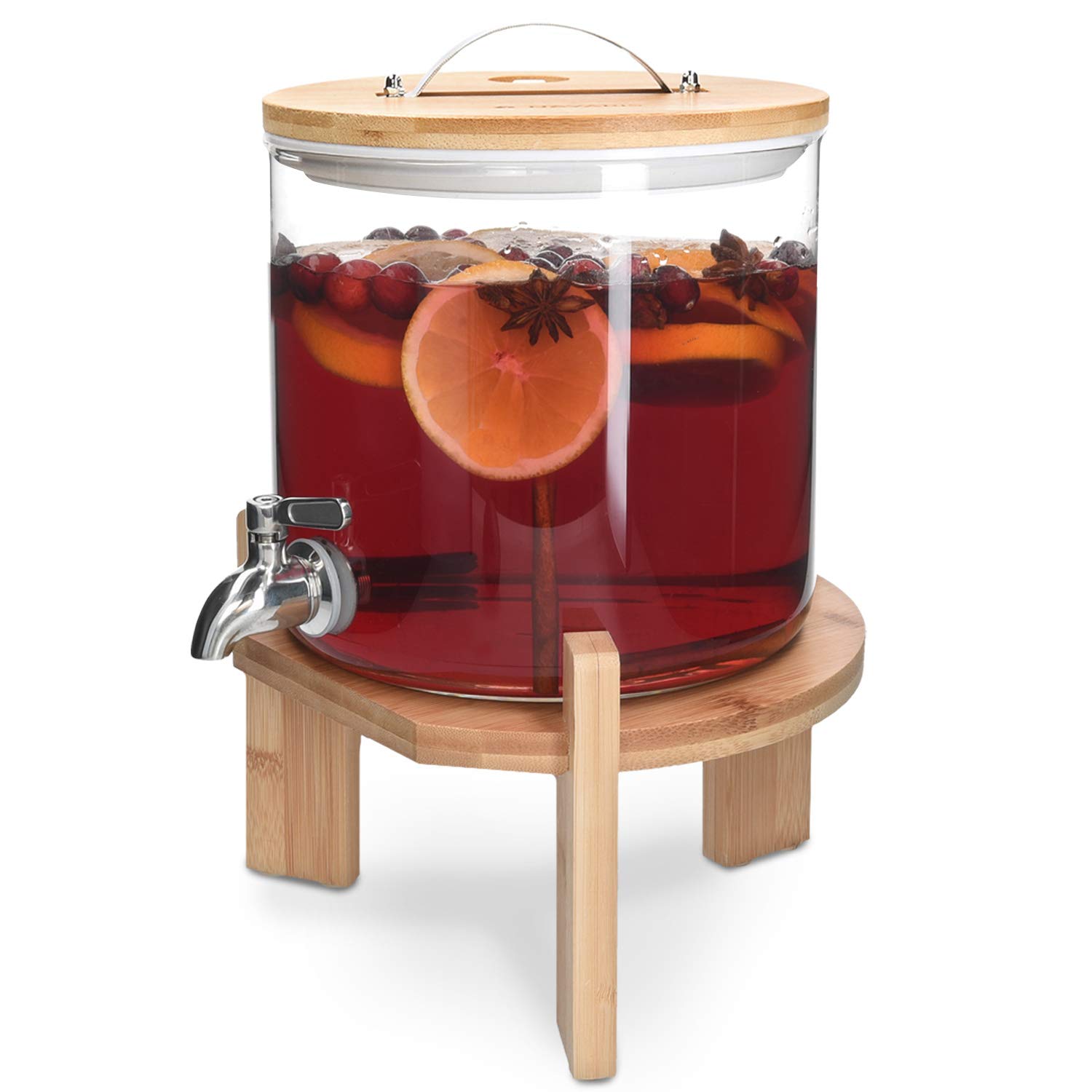 Navaris Beverage Dispenser with Stand 1.3 Gallon (5L) Glass Drink
