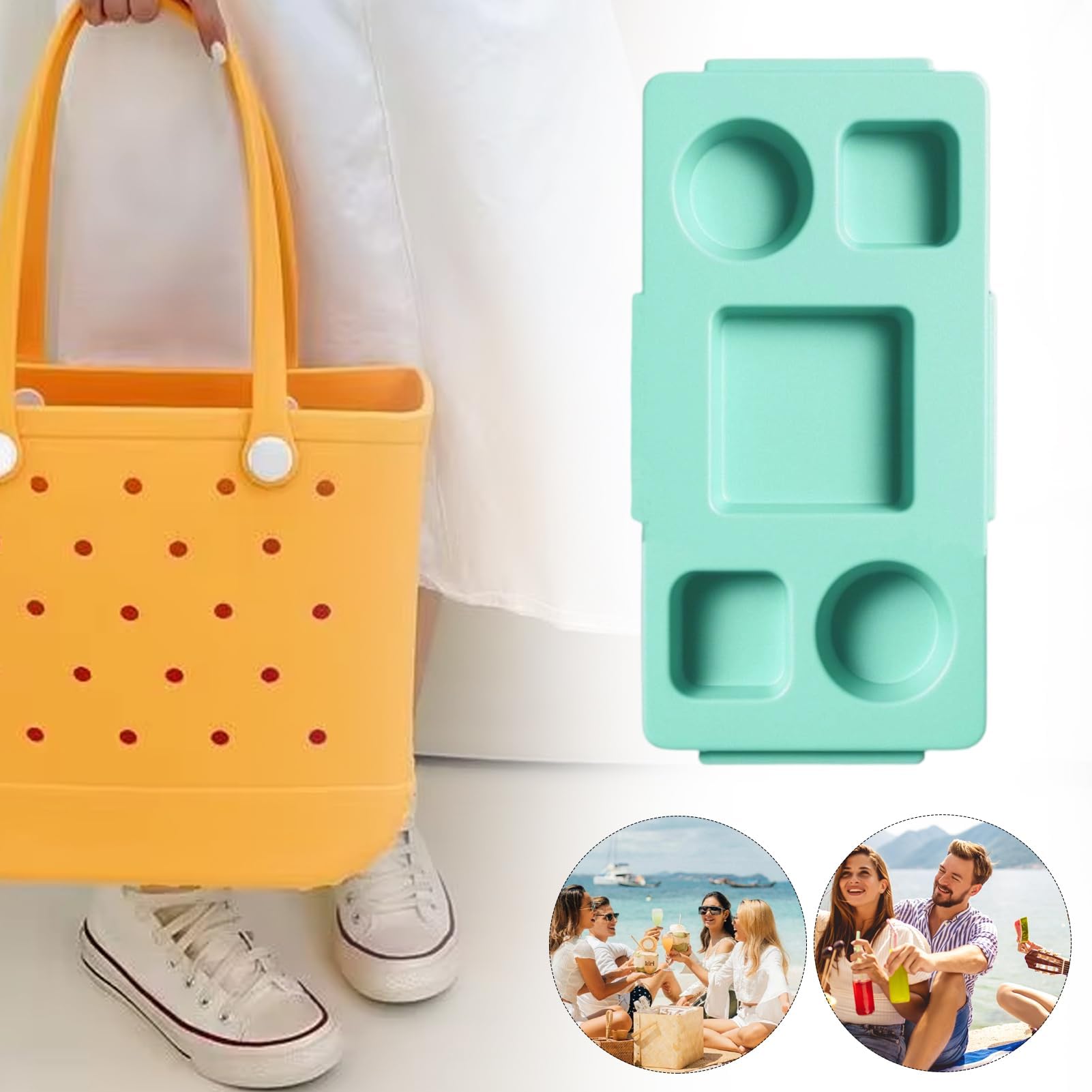 Bolsa de playa para bebidas y aperitivos, bandeja de EVA portátil para bebidas y aperitivos con soporte de teléfono de configuración rápida para uso en exteriores