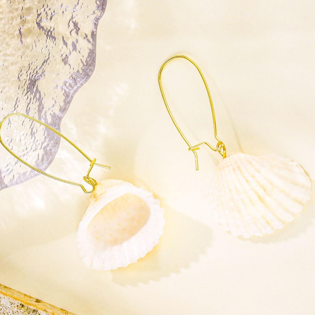 2 Pairs White Seashell Earrings Natural Sea Shell Earrings Summer Beach Dangle Earring for Women - Image 6