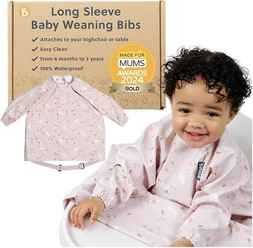 BIBaDO - Long Sleeve Baby Bibs - Babies & Toddlers 6-36 Months - Coverall Baby Led Weaning Bib - Easy Wipe, Soft & Waterproof