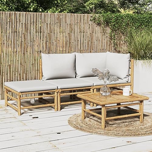 ARKEM Set de Muebles de jardín 3 Piezas bambú y Cojines Muebles Jardin Exterior Muebles terraza Exterior Muebles terraza Set Jardin Exterior Gris Claro
