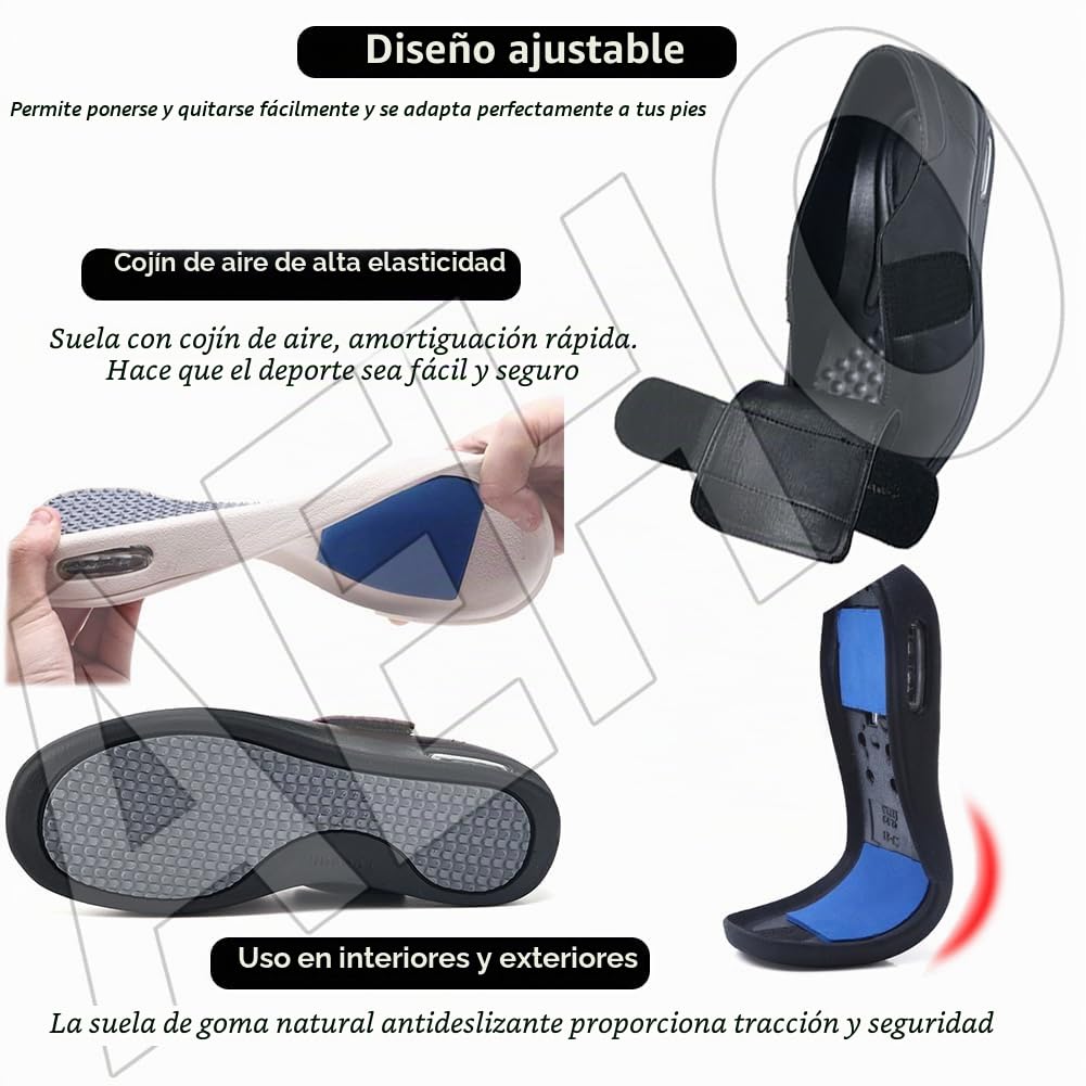 AEHO Zapatos Ortopédicos para Mujer de Ancho Especial, Sin Cordones, Impermeables, Cuero PU, Negro, 38 EU