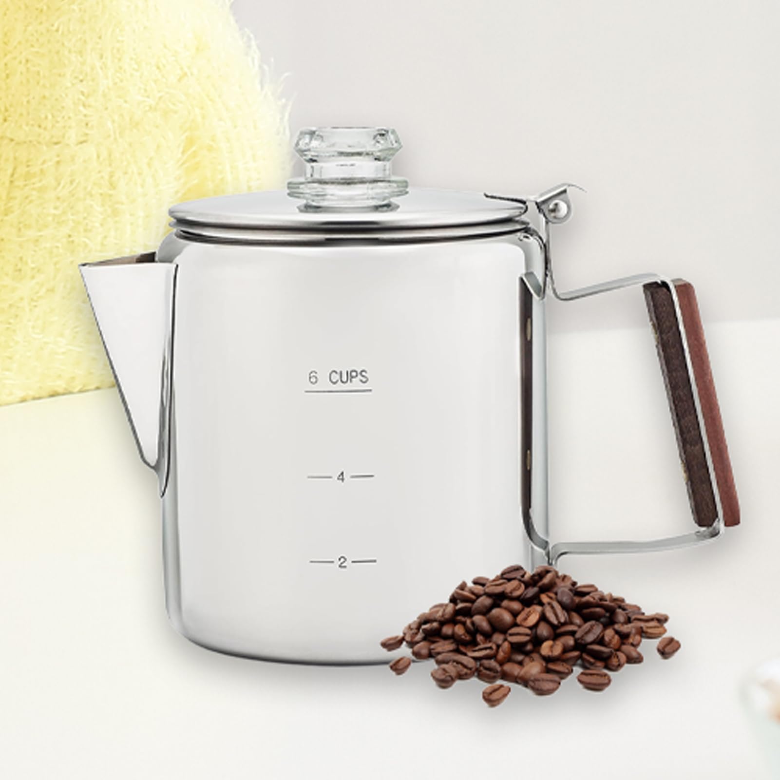 Caffettiera a percolatore, in acciaio inox, macchina portatile con design vintage compatto per campeggio, spiaggia, riunioni familiari e amici